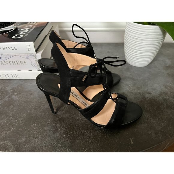 Andrea Gomez Black Leather & Suede Strap Sandal Size 8.5 38.5 - Picture 4 of 7